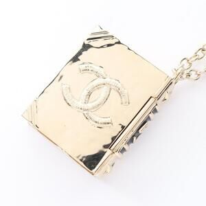 CHANEL Coco Mark Book Motif Necklace, Gold Plated,